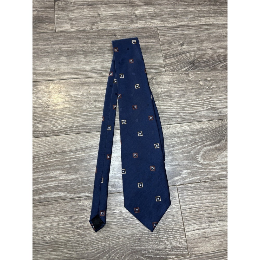Marc Olivier Mod Mens Tie Geometric Necktie Navy Blue Vintage‎ Canadian Designer